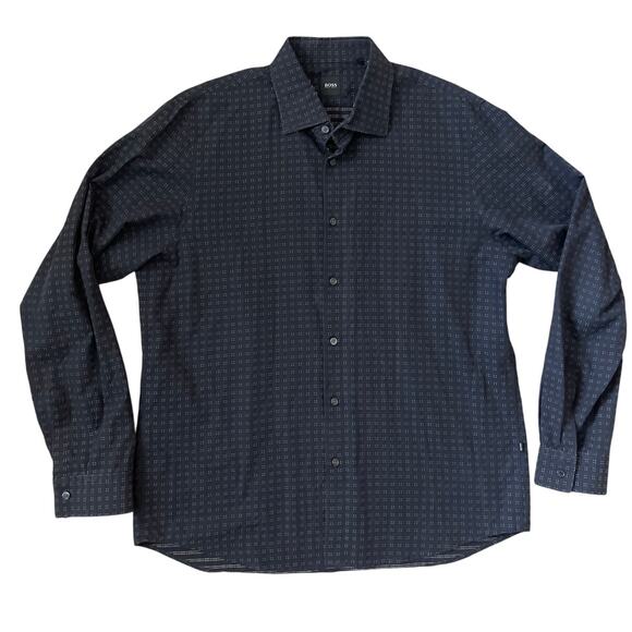 HUGO‎ BOSS 100% Cotton Textured Black & Tan Long Sleeve Shirt Size XL - Picture 1 of 9